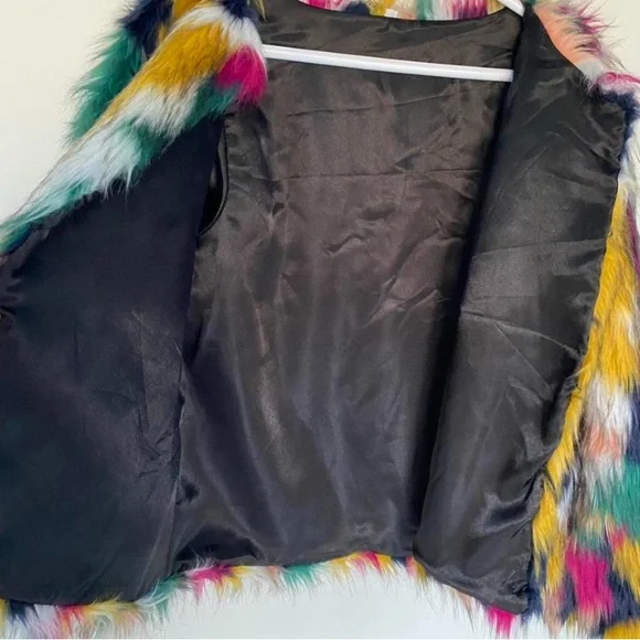 Faux Fur Rainbow Coat Size M - Picture 3 of 6